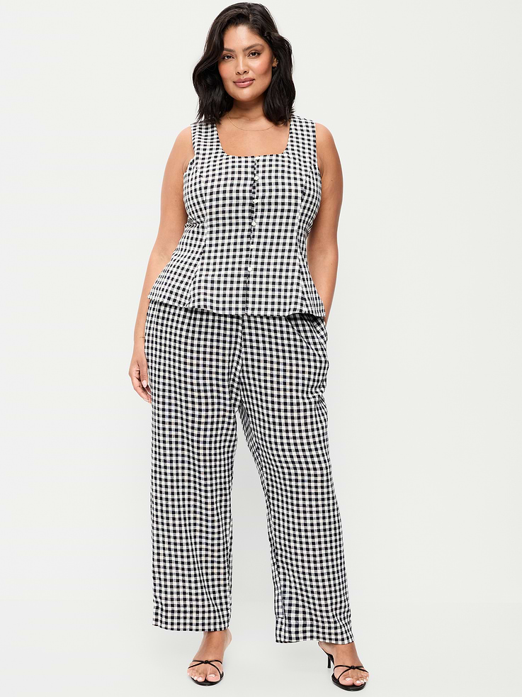 Image number 9 showing, High-Waisted Linen-Blend Straight-Leg Pants
