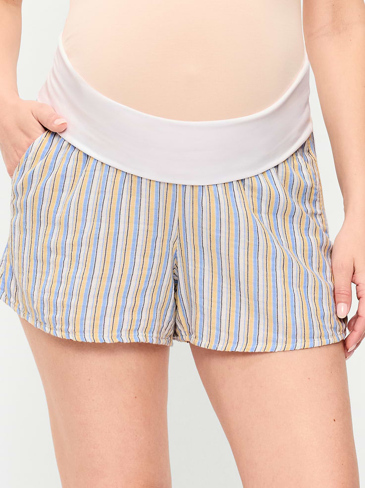 Image number 5 showing, Maternity Foldover-Waist Relaxed Pull-On Crinkle Gauze Shorts