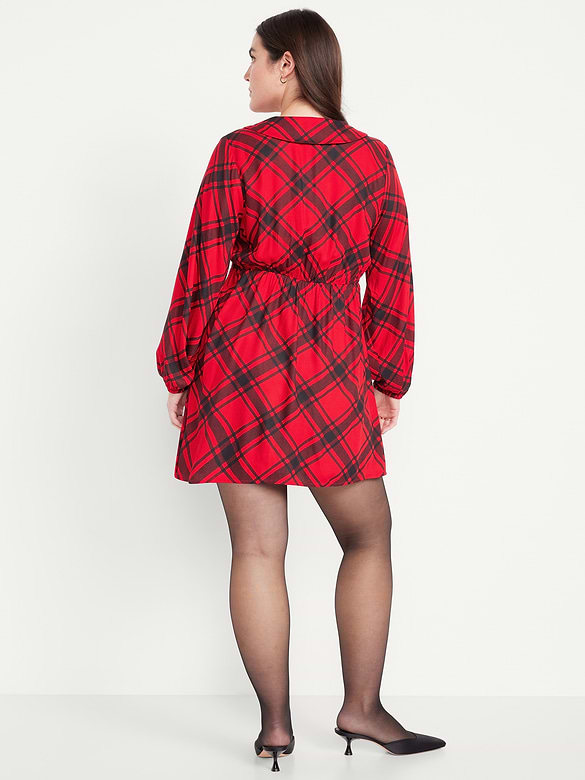 Fit & Flare Long-Sleeve Crepe Mini Dress