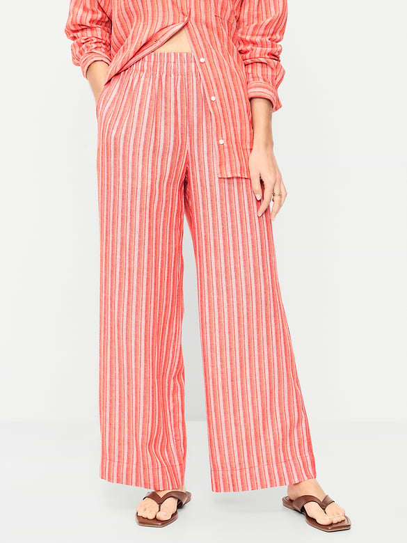 High-Waisted Linen-Blend Super Wide-Leg Pants