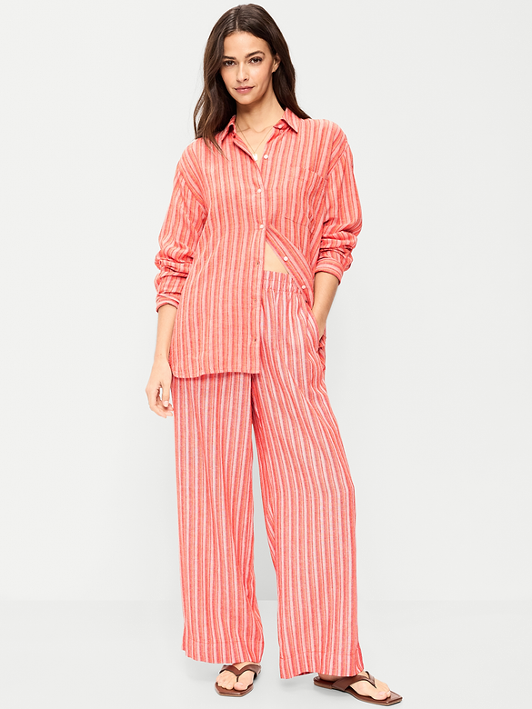 High-Waisted Linen-Blend Super Wide-Leg Pants