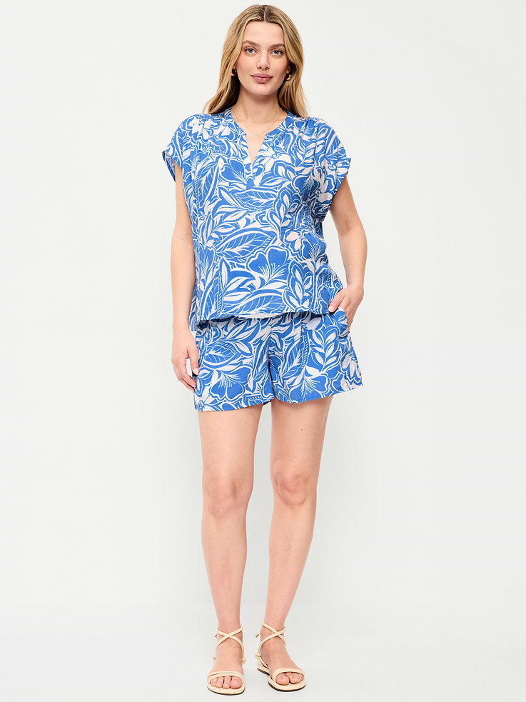 Image number 1 showing, Maternity Foldover-Waist Relaxed Pull-On Crinkle Gauze Shorts
