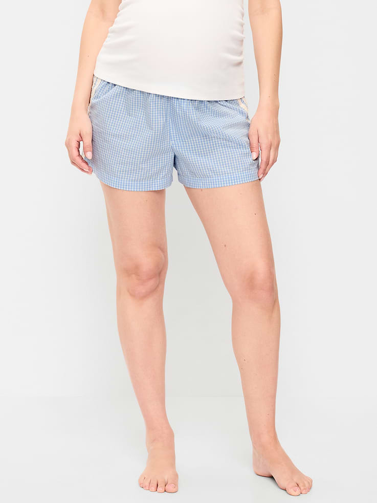 Image number 2 showing, Maternity Poplin Boxer Pajama Shorts