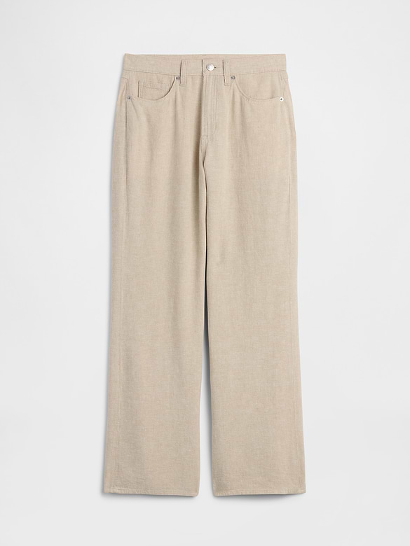 High Rise Linen-Blend Wide-Leg Pants