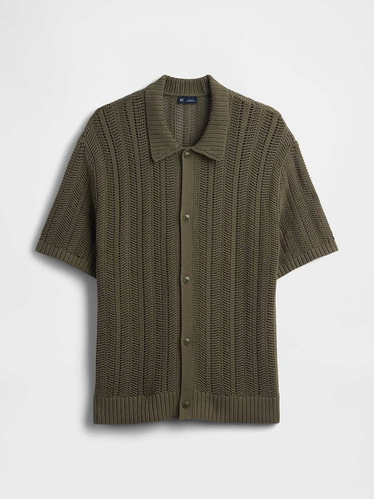 Image number 5 showing, Herringbone Crochet Sweater Shirt