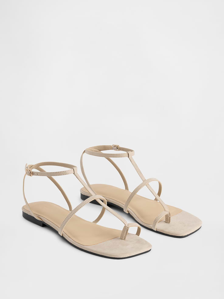 Image number 2 showing, Vegan Suede T-Strap Sandals