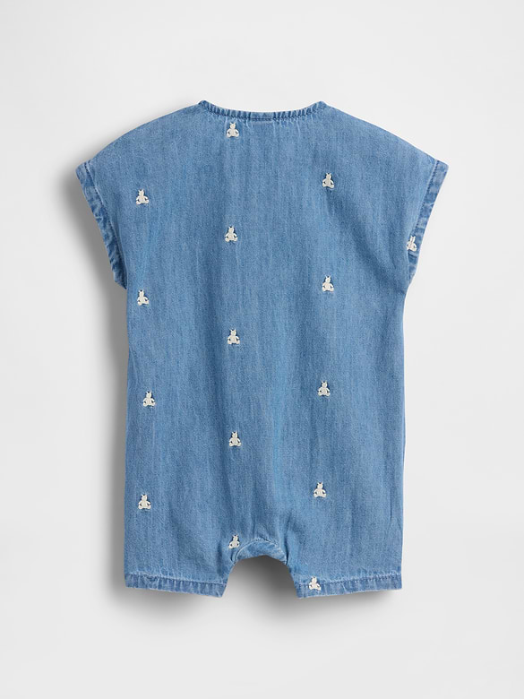 Baby Embroidered Brannan Bear Denim Shorty One-Piece