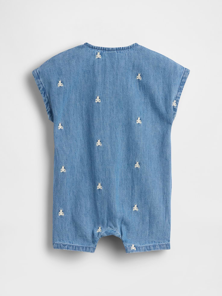 Image number 2 showing, Baby Embroidered Brannan Bear Denim Shorty One-Piece