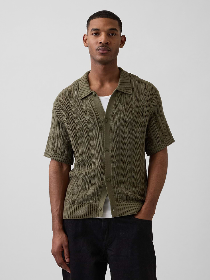 Image number 1 showing, Herringbone Crochet Sweater Shirt