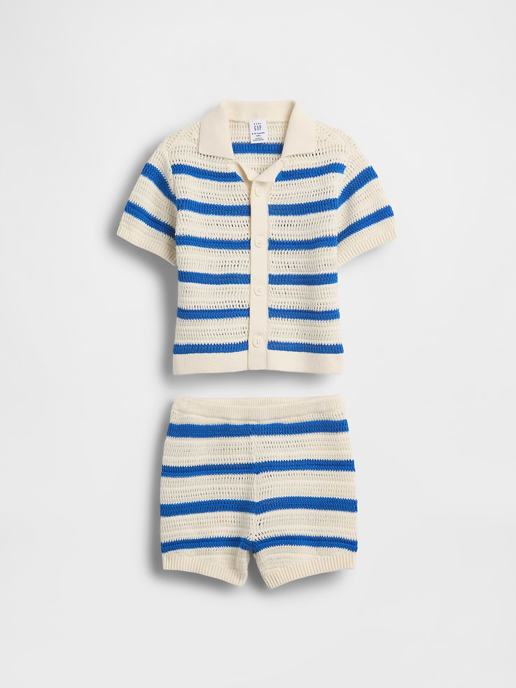 Image number 1 showing, Baby Crochet Stripe Outfit Set