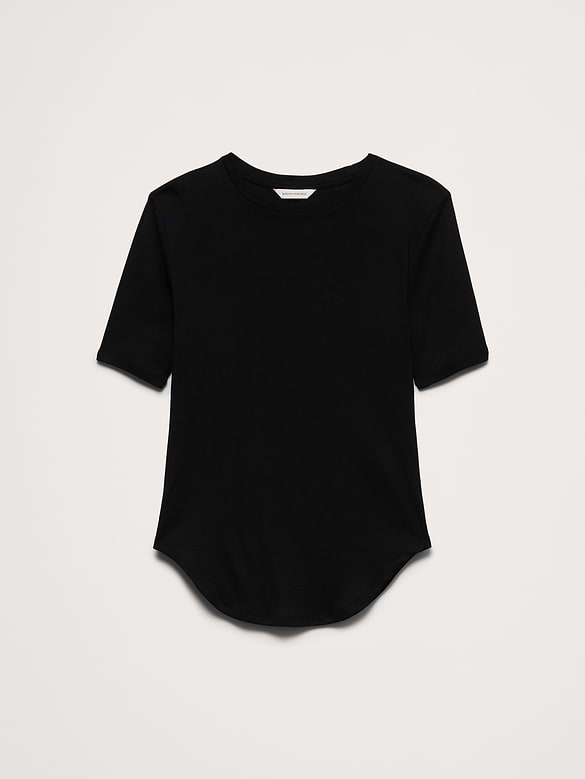 Airy Cotton Elbow-Sleeve T-Shirt