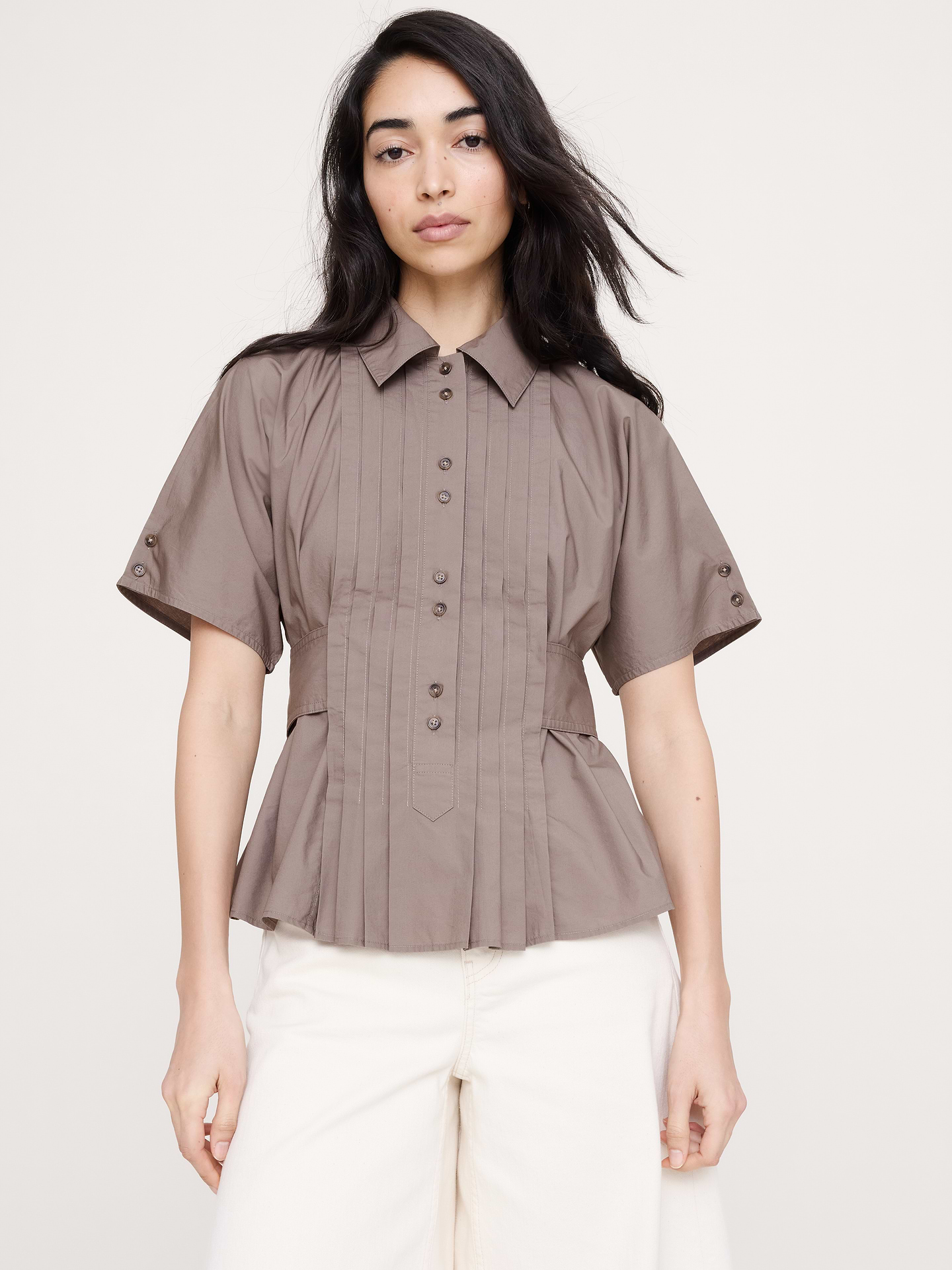 Image number 1 showing, Pleated Cotton Poplin Top