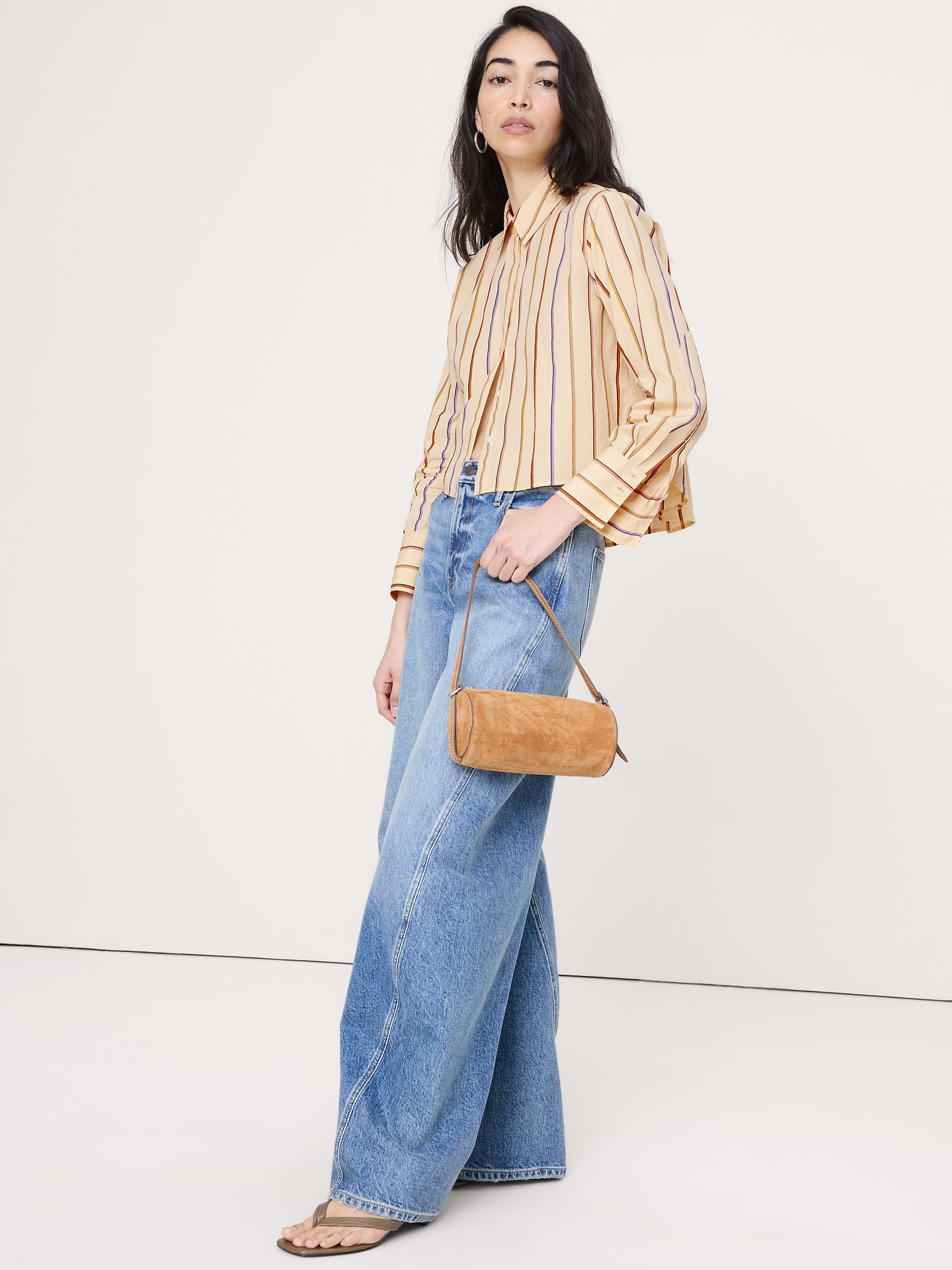 Image number 1 showing, Cropped Cotton Poplin Shirt with Elbow Patches