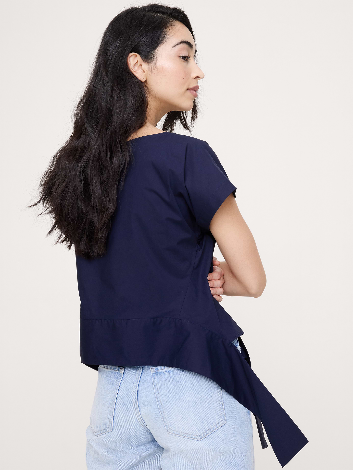 Image number 2 showing, Cotton Poplin Boatneck Asymmetrical Top