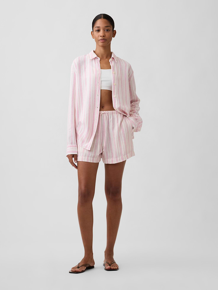 Image number 1 showing, 4" High Rise Pull-On Linen-Blend Shorts
