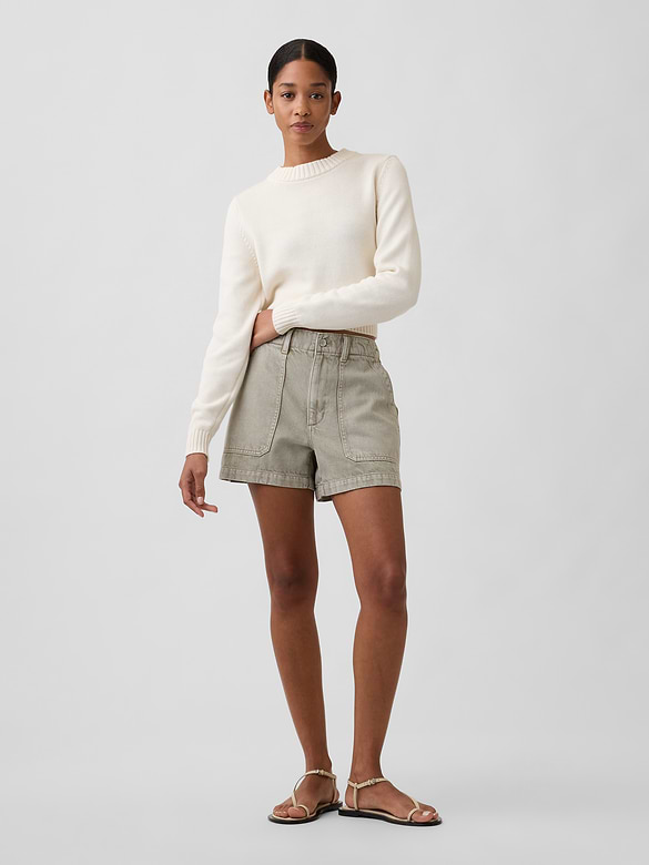 4" High Rise Soft Denim Utility Shorts