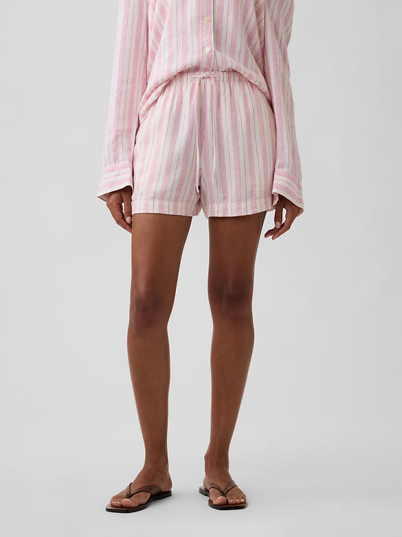 4" High Rise Pull-On Linen-Blend Shorts