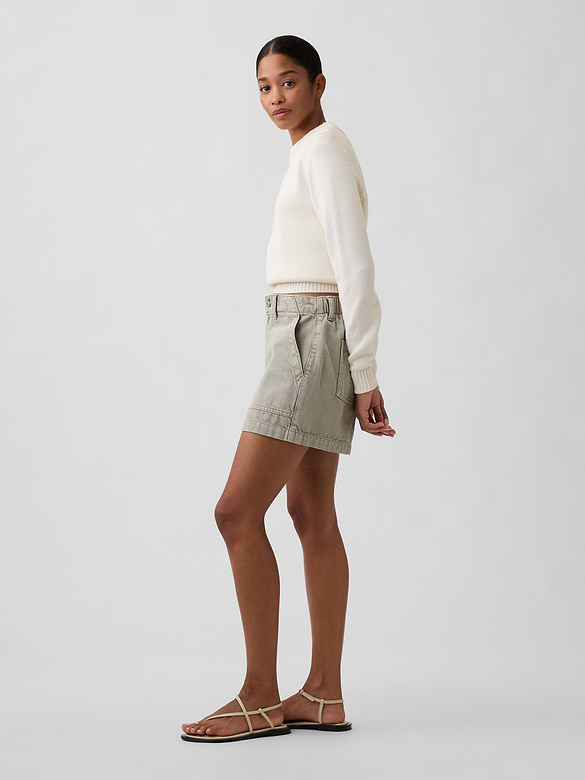 4" High Rise Soft Denim Utility Shorts