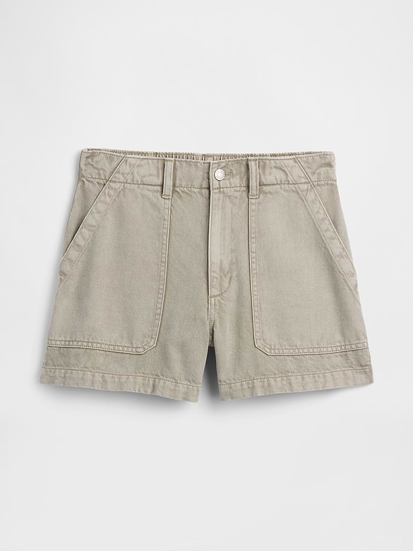 4" High Rise Soft Denim Utility Shorts