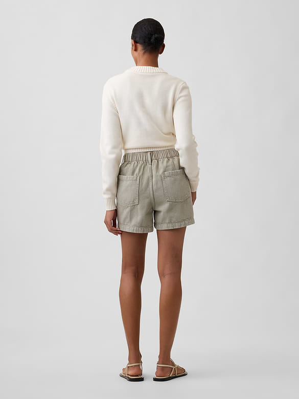 4" High Rise Soft Denim Utility Shorts