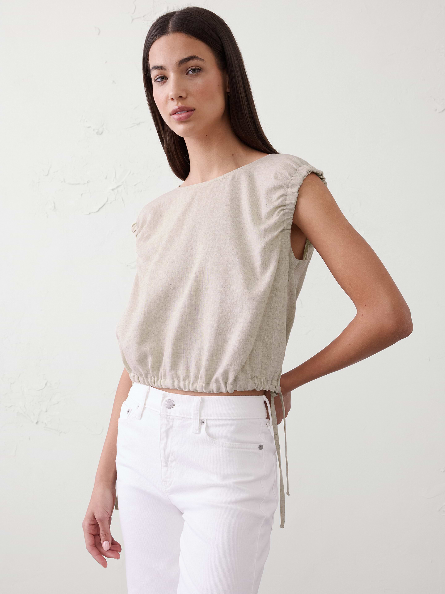 Image number 1 showing, Linen-Blend Side-Tie Top