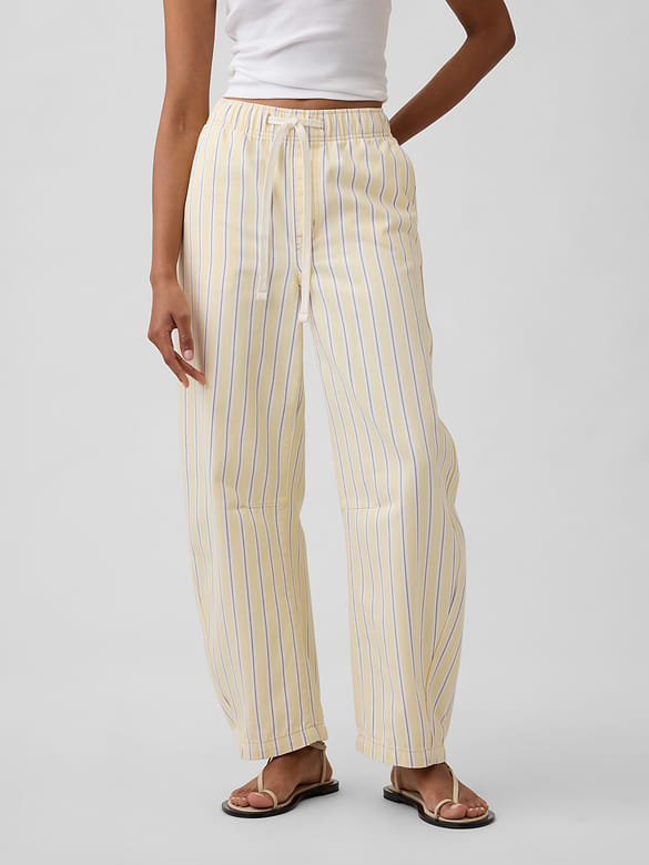 Mid Rise Stripe Pull-On Barrel Jeans