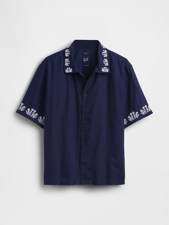 Linen-Cotton Relaxed Straight-Hem Shirt