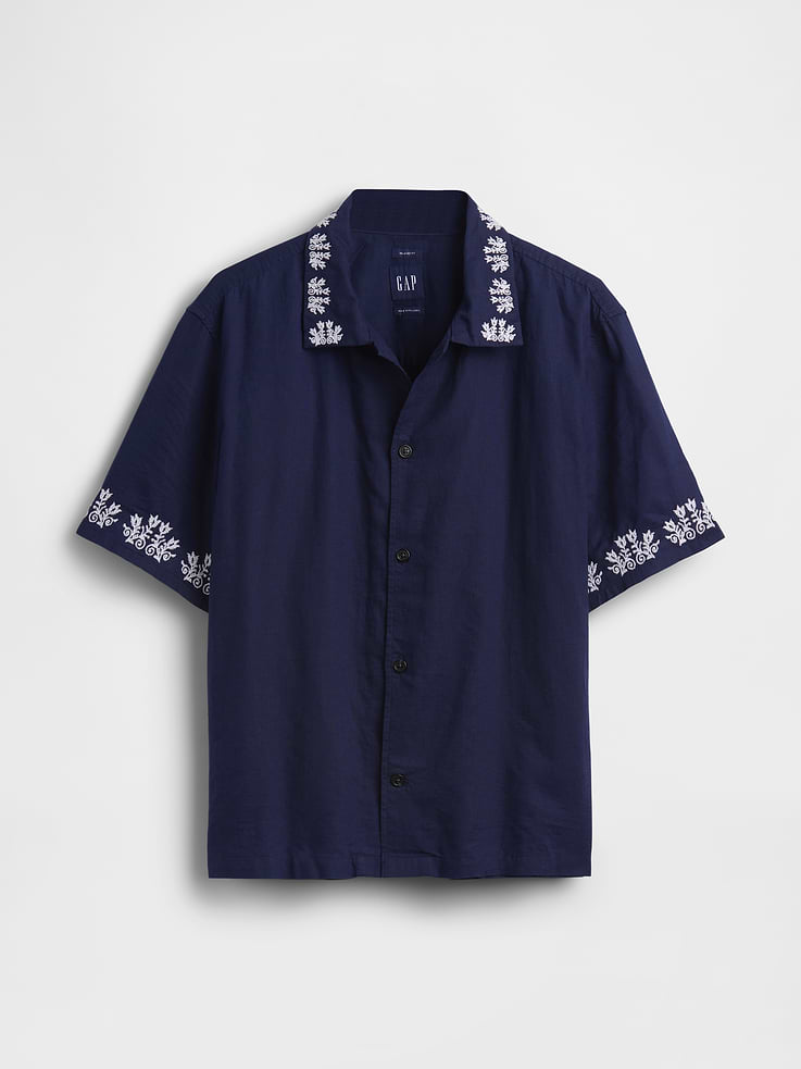 Image number 5 showing, Linen-Cotton Relaxed Straight-Hem Shirt