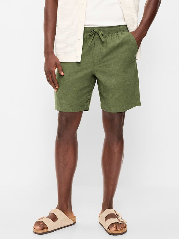 Short de jogging en mélange de lin, entrejambe de 18 cm