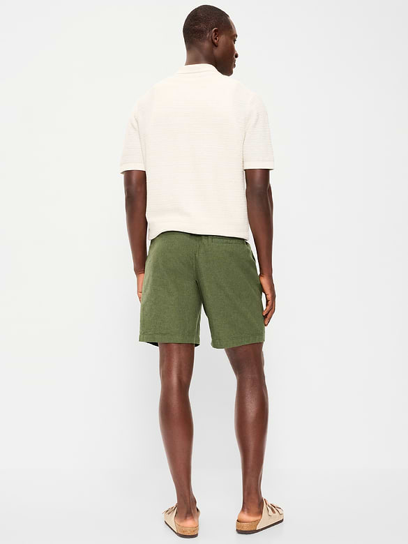Short de jogging en mélange de lin, entrejambe de 18 cm