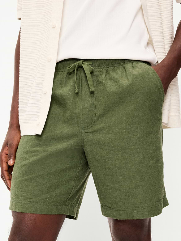 Short de jogging en mélange de lin, entrejambe de 18 cm