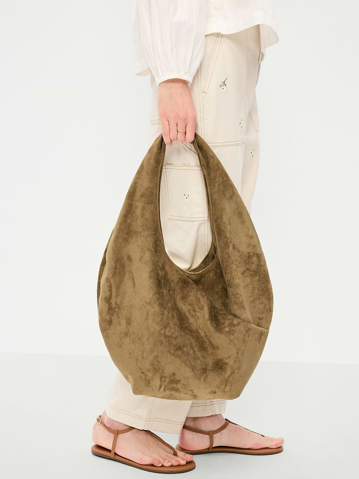 Image number 2 showing, Oversized Faux-Suede Hobo Bag