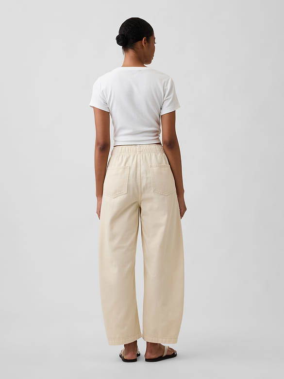 Mid Rise Pull-On Barrel Jeans
