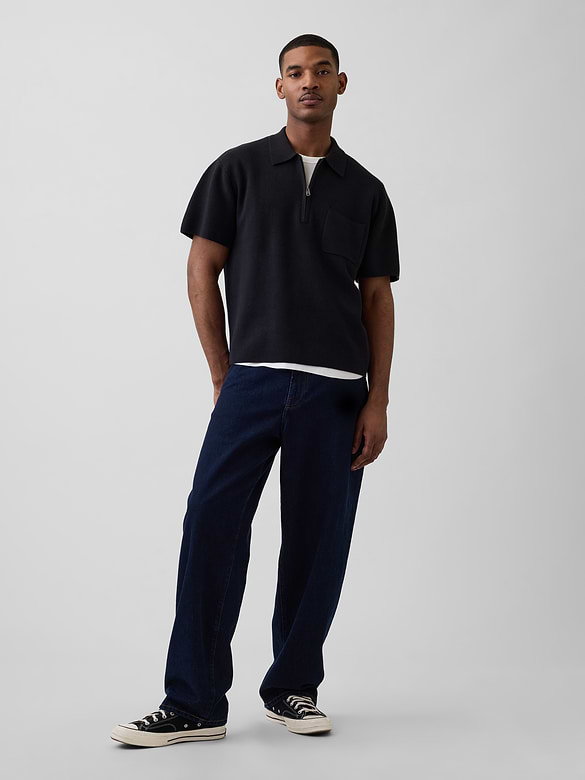 Oversized Quarter-Zip Pocket Polo Sweater
