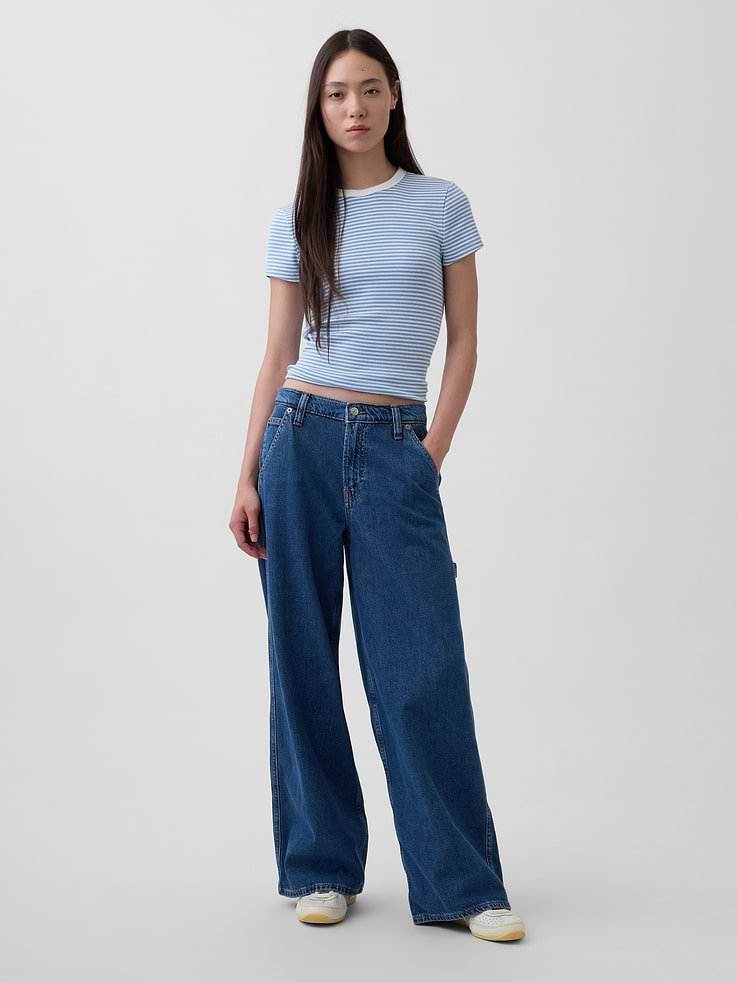 Image number 1 showing, Mid Rise UltraSoft Denim Baggy Trousers