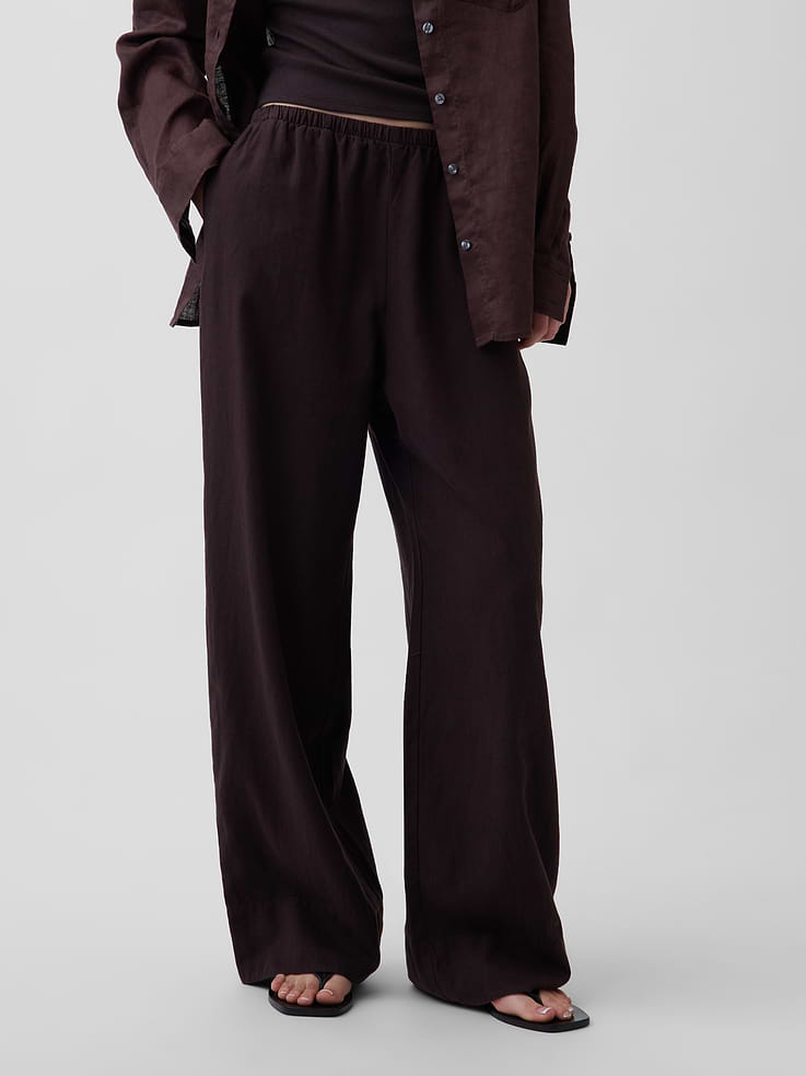 Image number 2 showing, Linen-Blend Easy Wide-Leg Pants