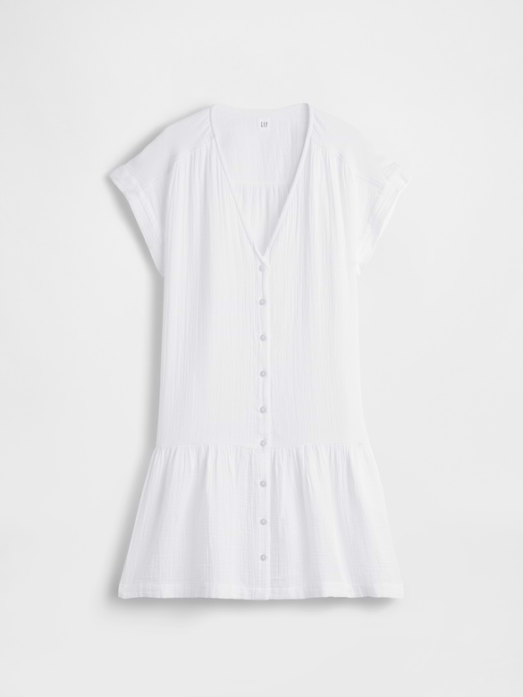 Cotton Gauze Drop-Waist Shirtdress