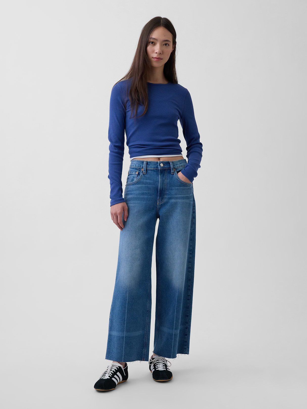 High Rise Stride Wide-Leg Ankle Jeans - Medium indigo by Gap