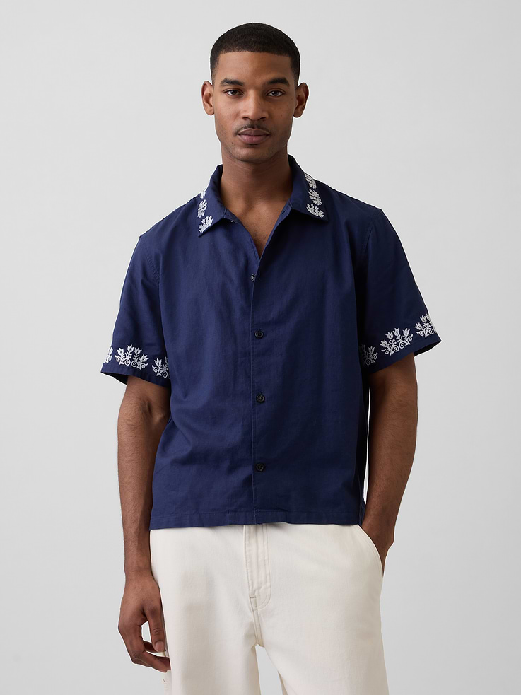 Image number 1 showing, Linen-Cotton Relaxed Straight-Hem Shirt