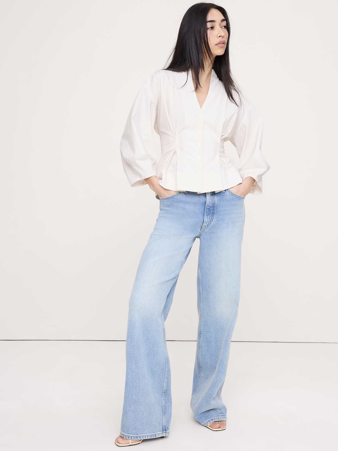 Image number 1 showing, Cotton Poplin Cinched-Waist Shirt