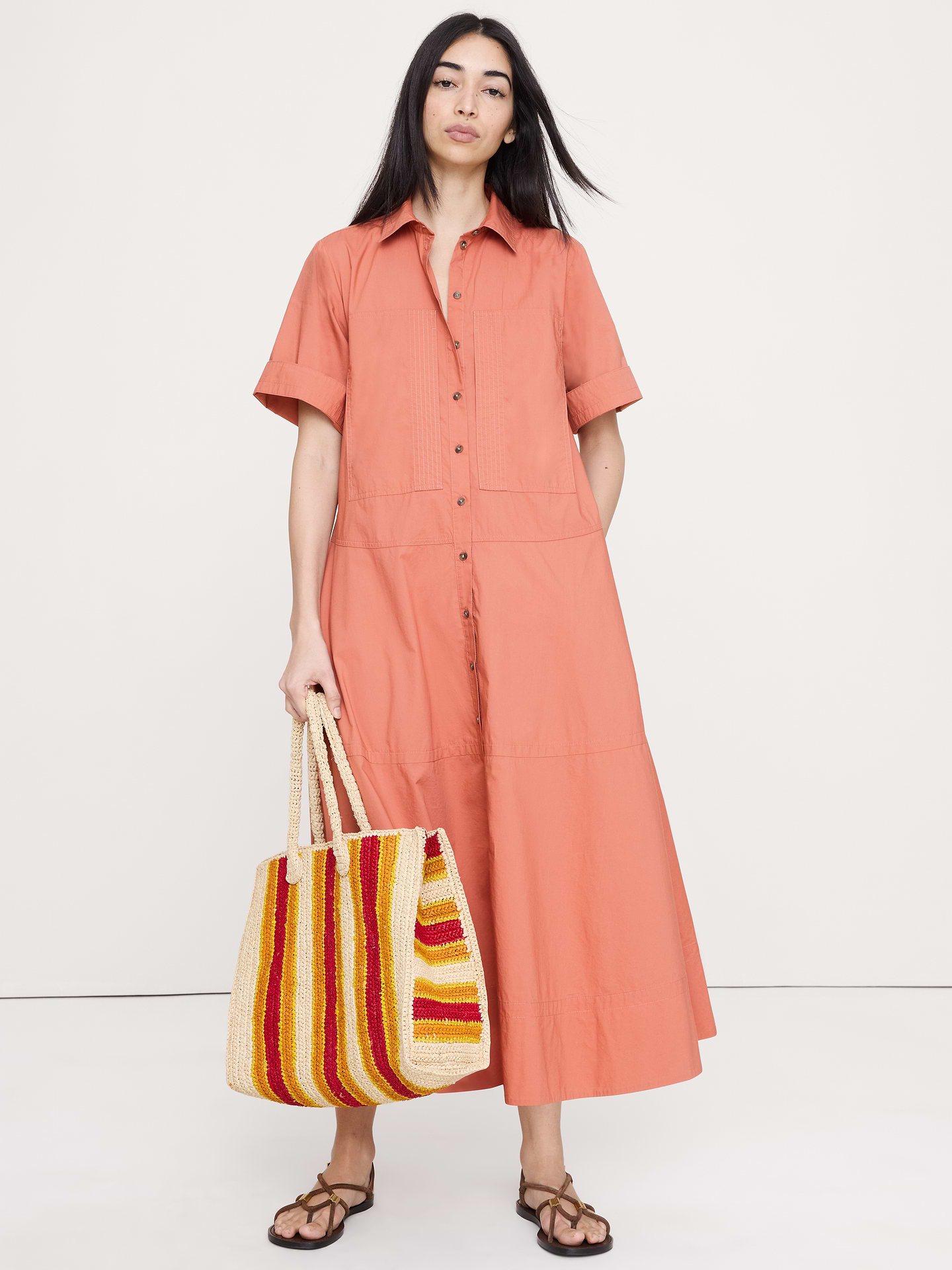 Image number 1 showing, Cotton Poplin Trapeze Maxi Shirt Dress