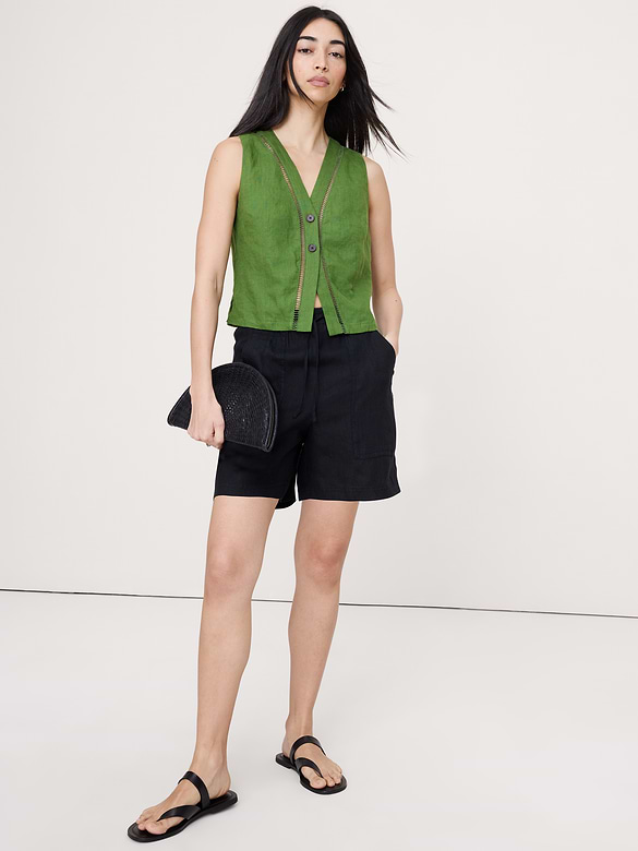 Linen Lace-Trim Vest