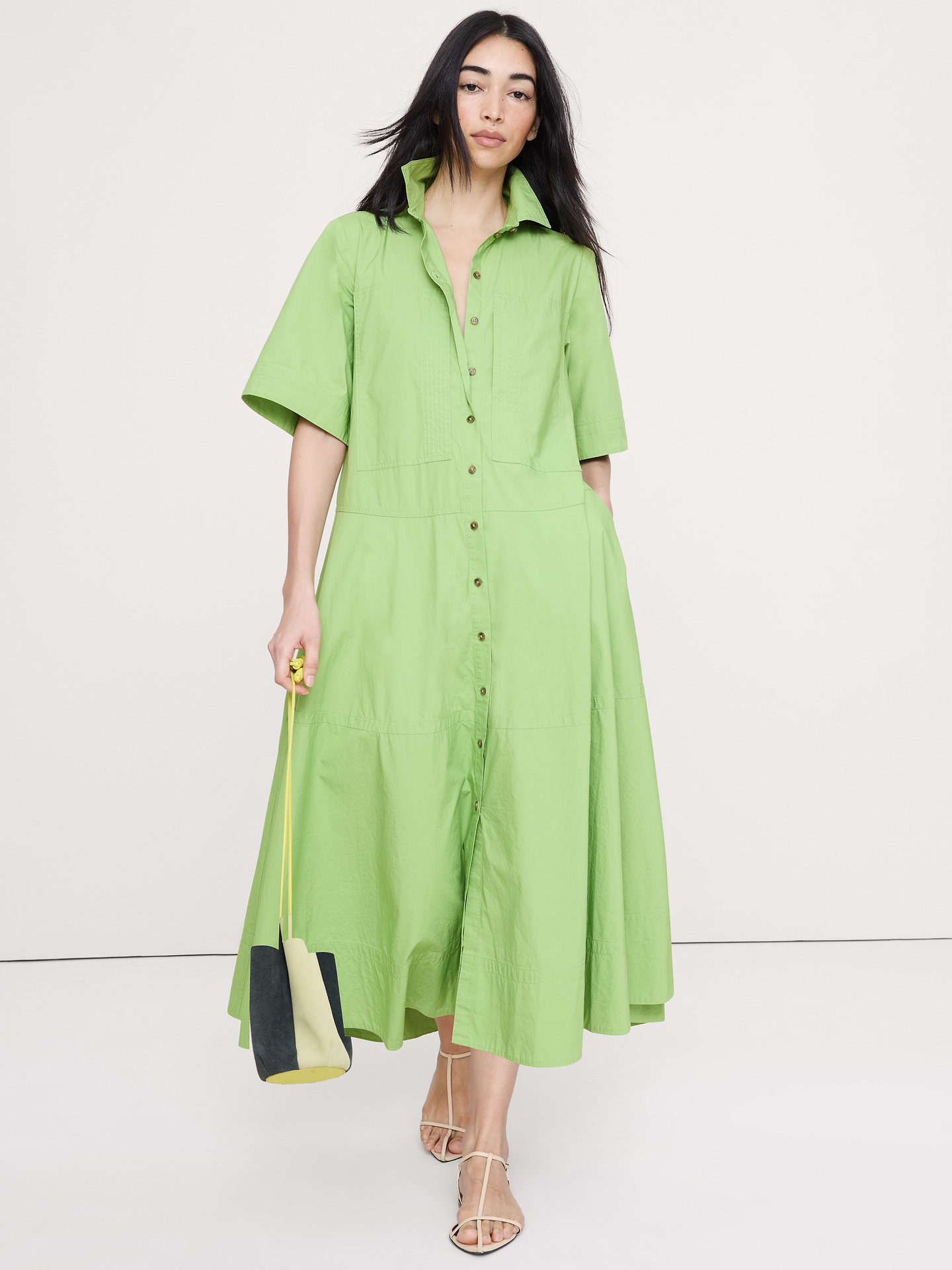 Image number 1 showing, Cotton Poplin Trapeze Maxi Shirt Dress