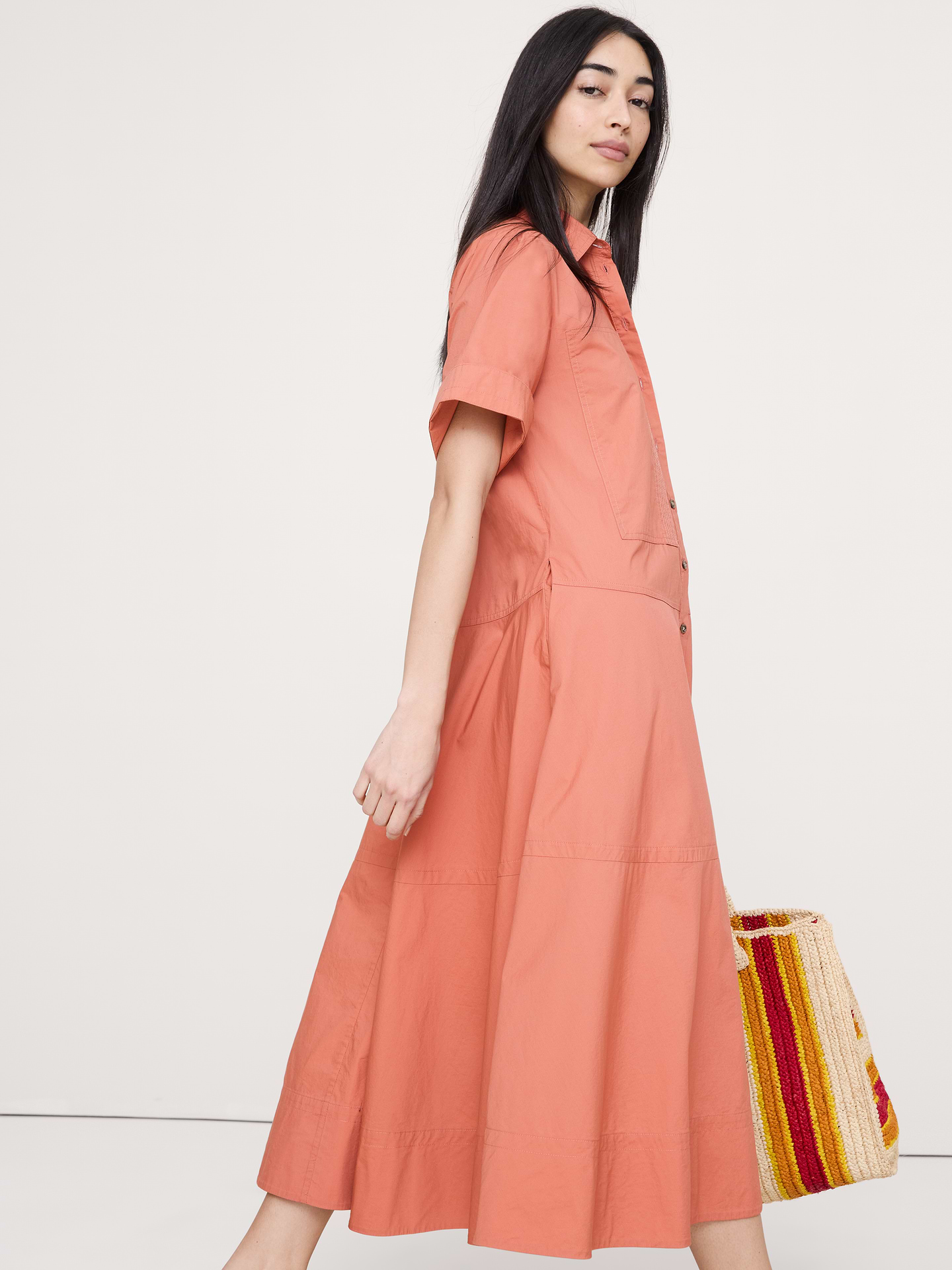 Image number 3 showing, Cotton Poplin Trapeze Maxi Shirt Dress