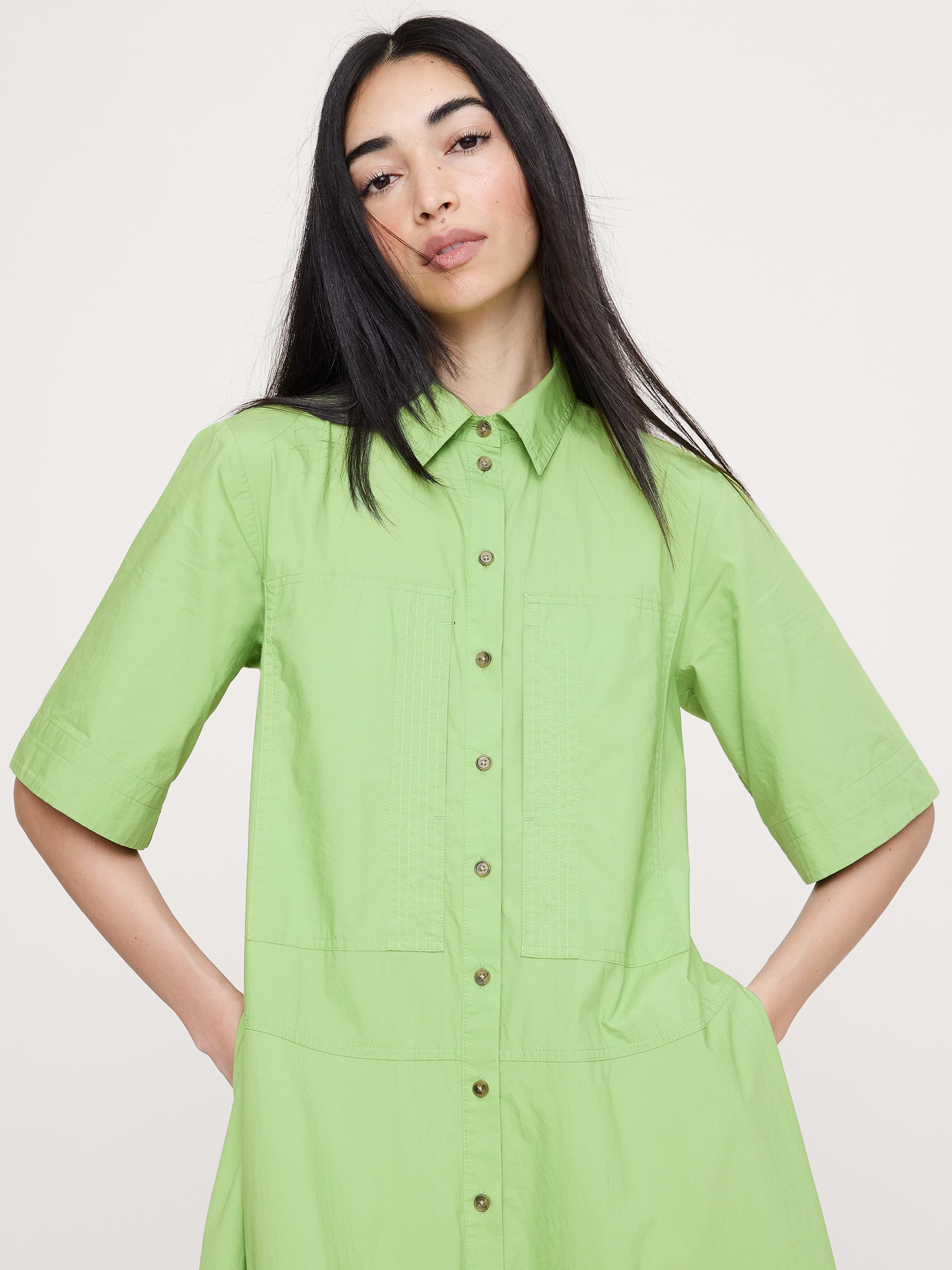 Image number 5 showing, Cotton Poplin Trapeze Maxi Shirt Dress