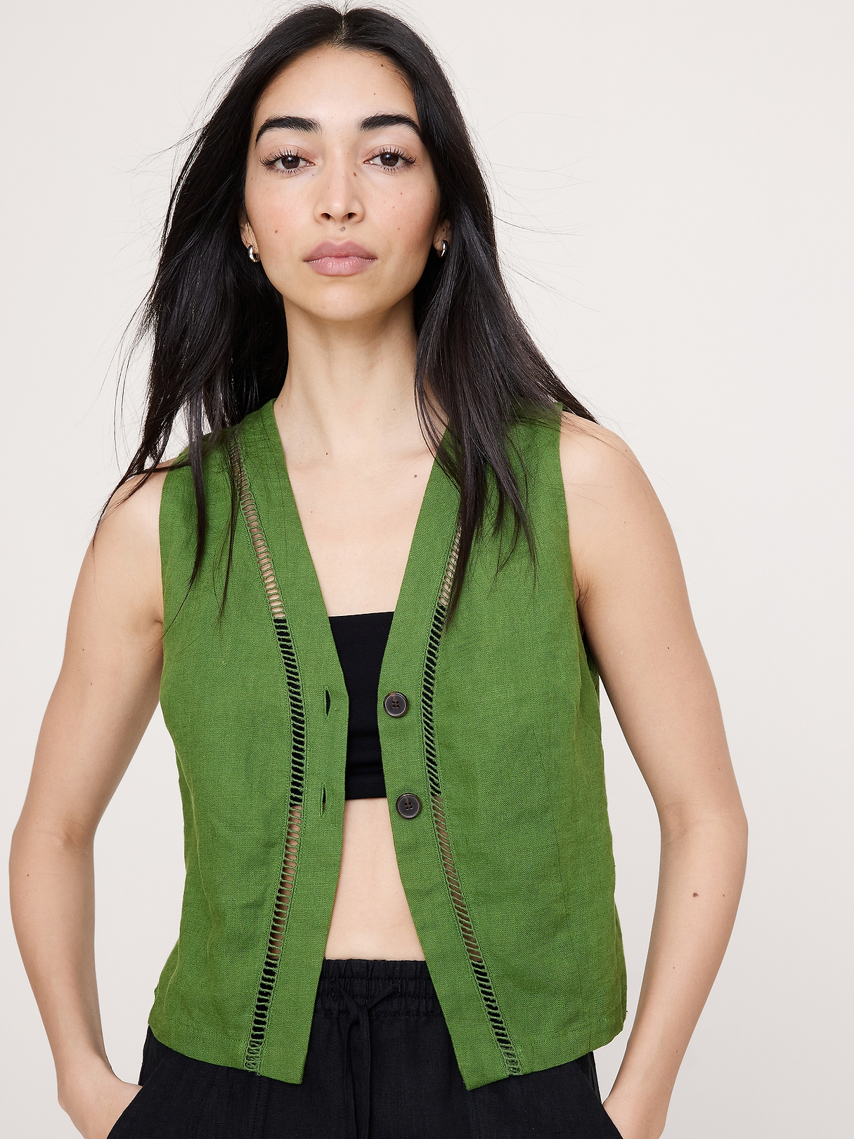 Linen Lace-Trim Vest | Banana Republic