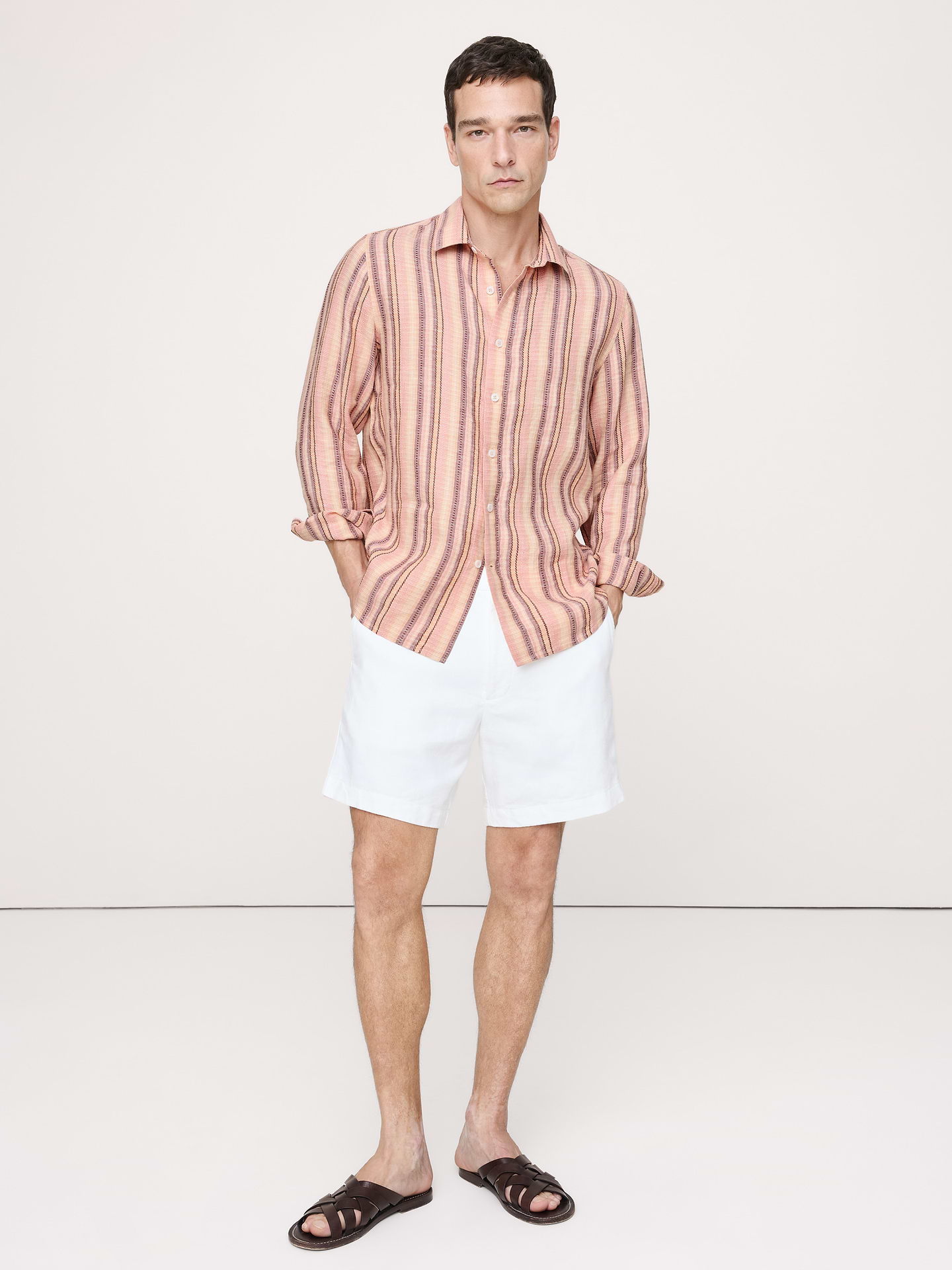 Image number 1 showing, Standard-Fit Textured Linen-Cotton Shirt