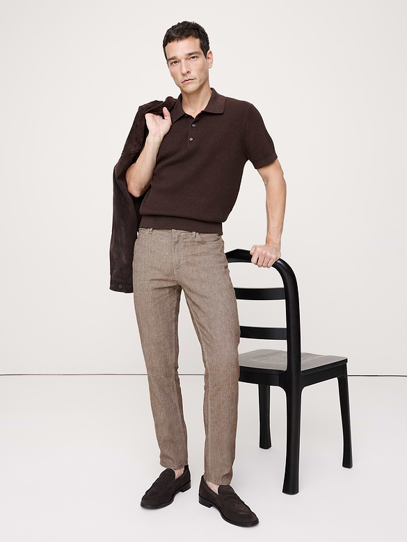 Pantalon Voyageur étroit en lin et coton