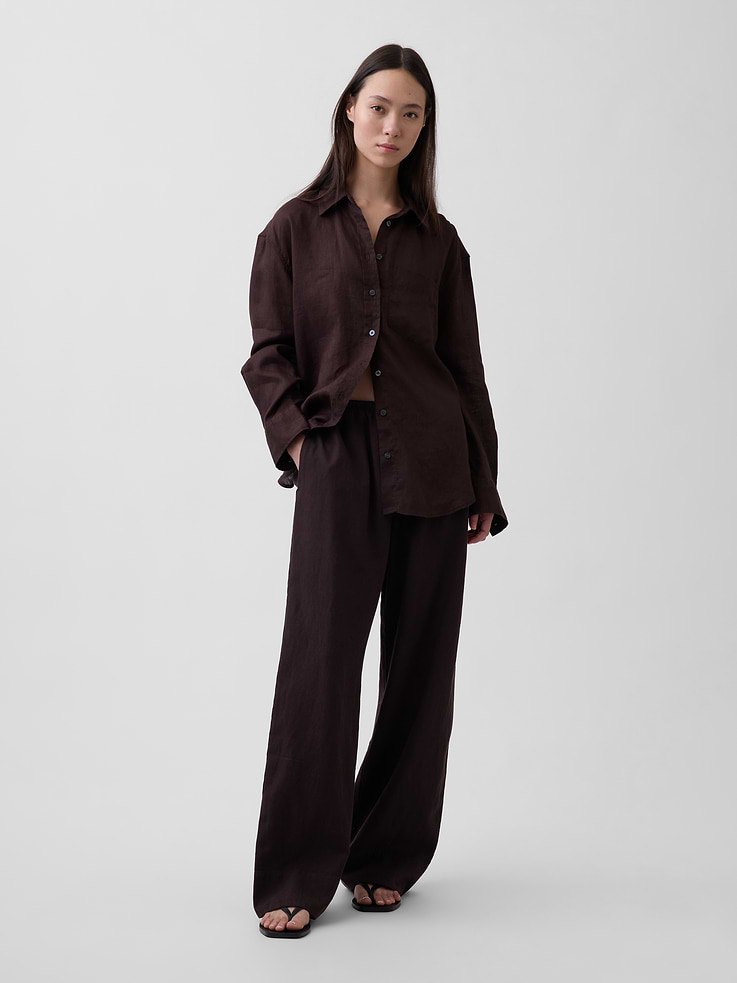 Image number 1 showing, Linen-Blend Easy Wide-Leg Pants