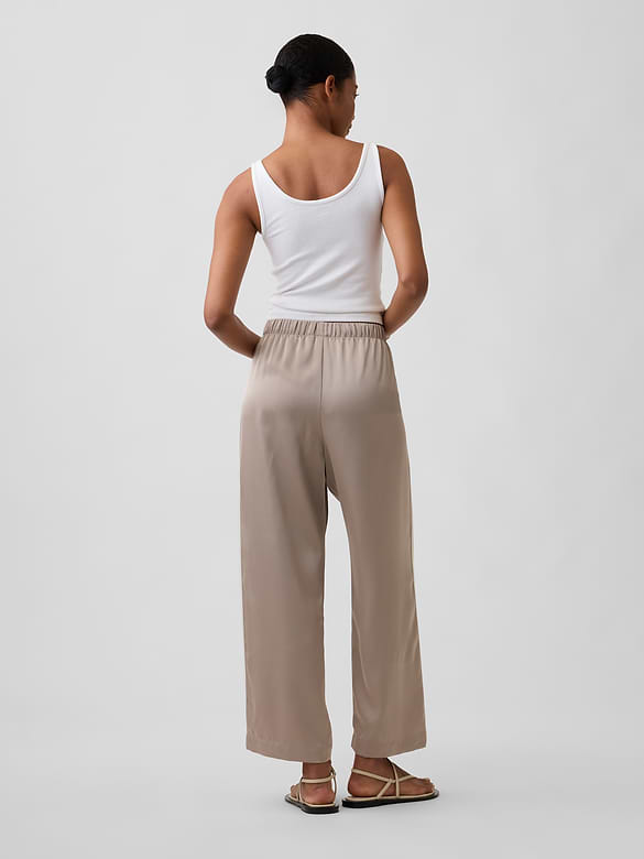 Satin Straight-Leg Crop Pants